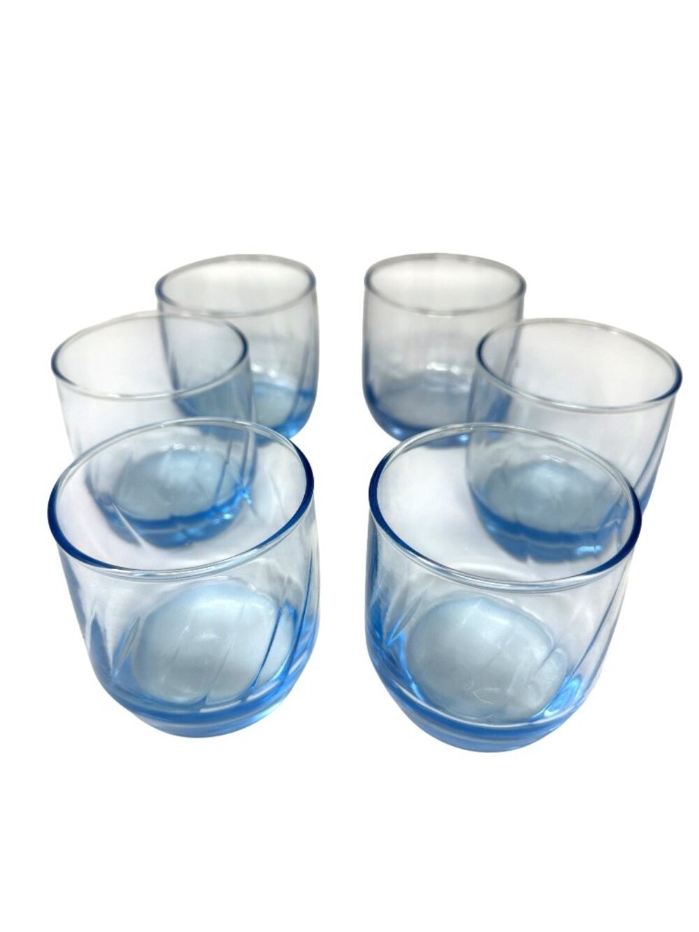 Vintage Anchor Hocking Blue Optic Swirl Low Ball Juice Glasses 6 Pc Set